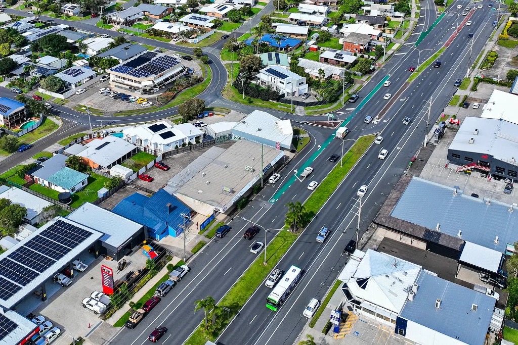 Aerial view of the retail complex at 727-729 Nicklin Way, Currimundi